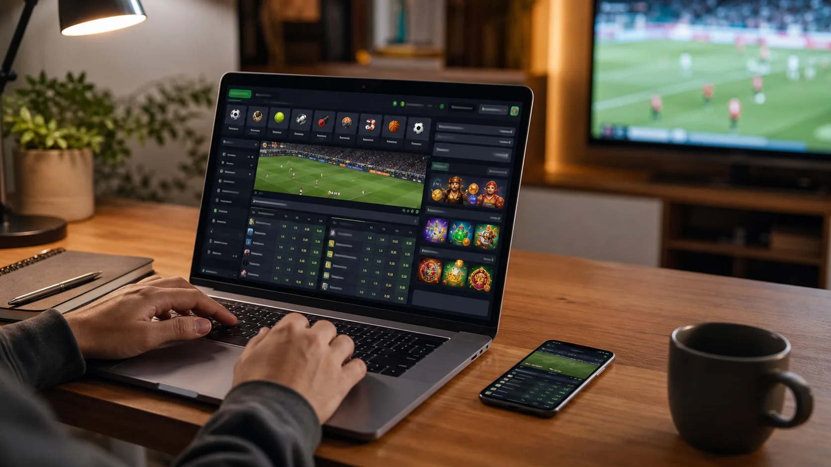 Plataforma hellcase em notebook e celular com apostas esportivas e cassino online